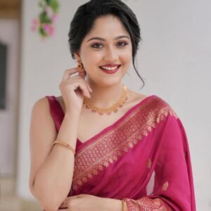 Banarsi Soft Silk Saree with Traditional Motifs & Copper Zari Weaving